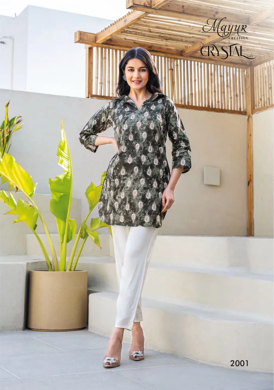 Crystal Vol 2 By Mayur Daily Wear Printed Cotton Tunic Ladies Top Wholesale Online
